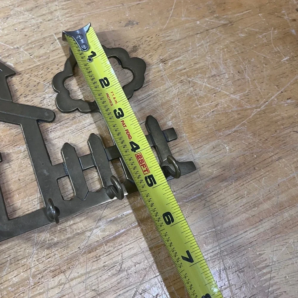 Vtg Solid Brass House Picket Fence Tree Wall Key Rack Hook Organizer 7.75in